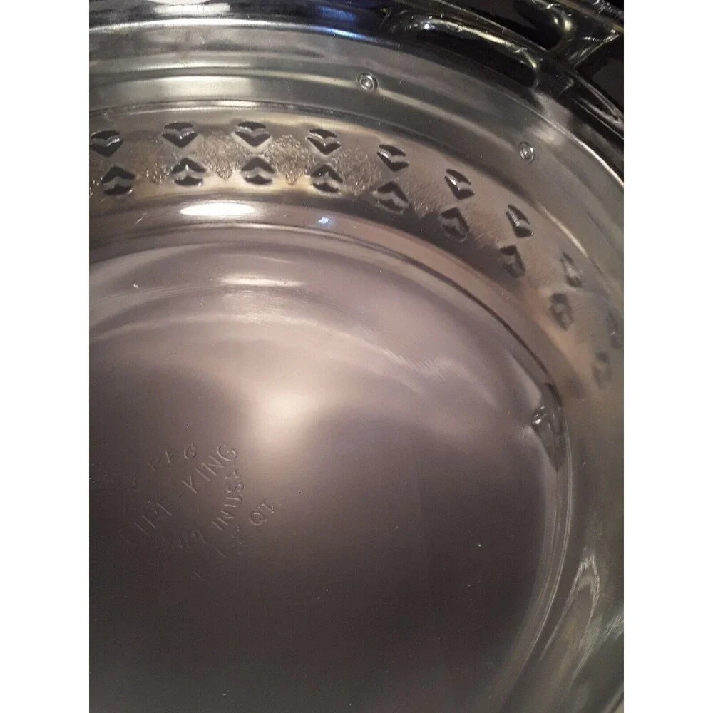 VINTAGE FIRE KING GLASS ROUND 1 1/2 QT CASSEROLE WITH SILVER METAL MCM TRIVET